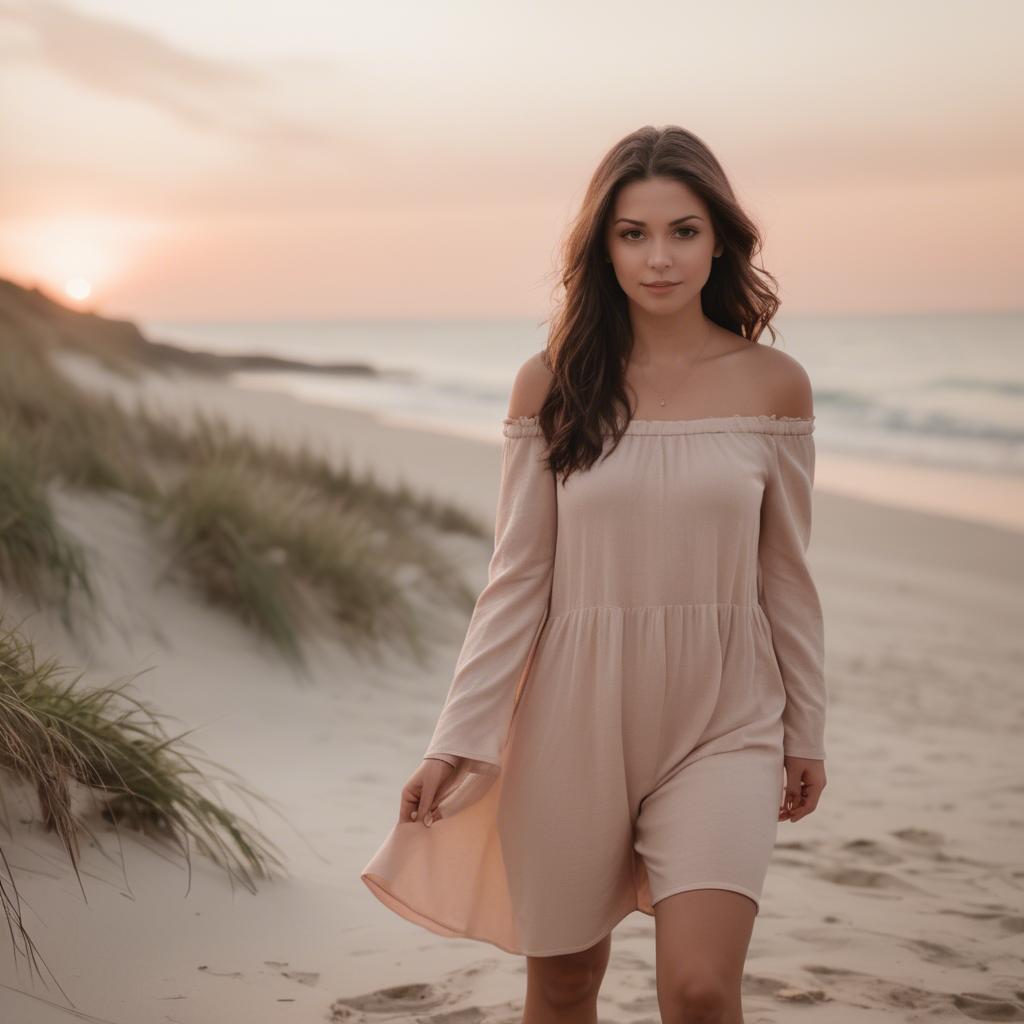 A stunning image of beach photoshoot, soft sunset and natural tones.