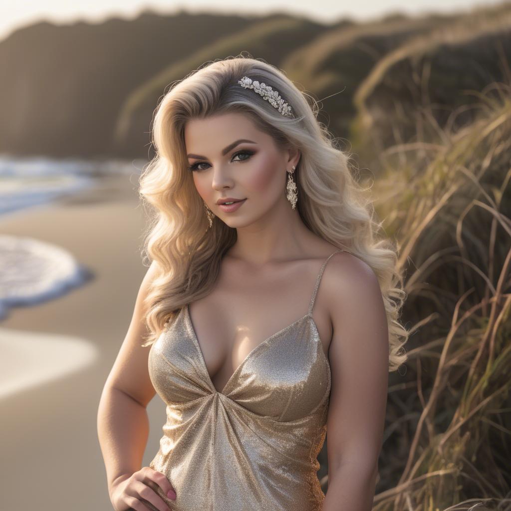 A stunning image of beachside glamour photoshoot.