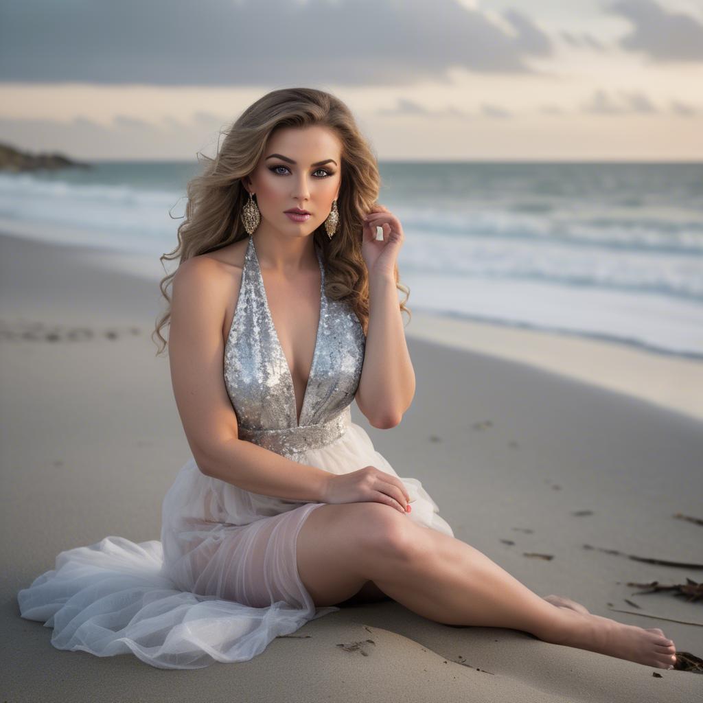 A stunning image of beachside glamour photoshoot.