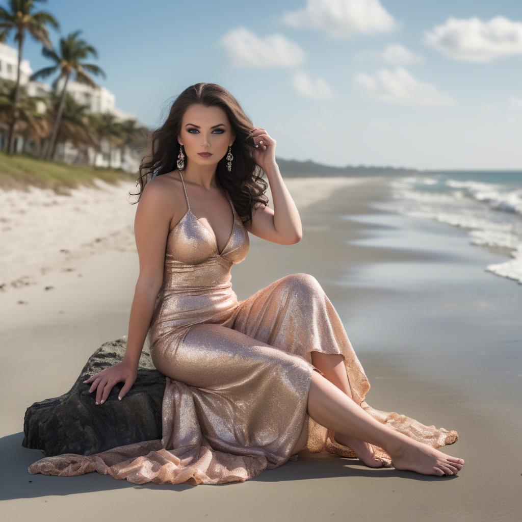 A stunning image of beachside glamour photoshoot.