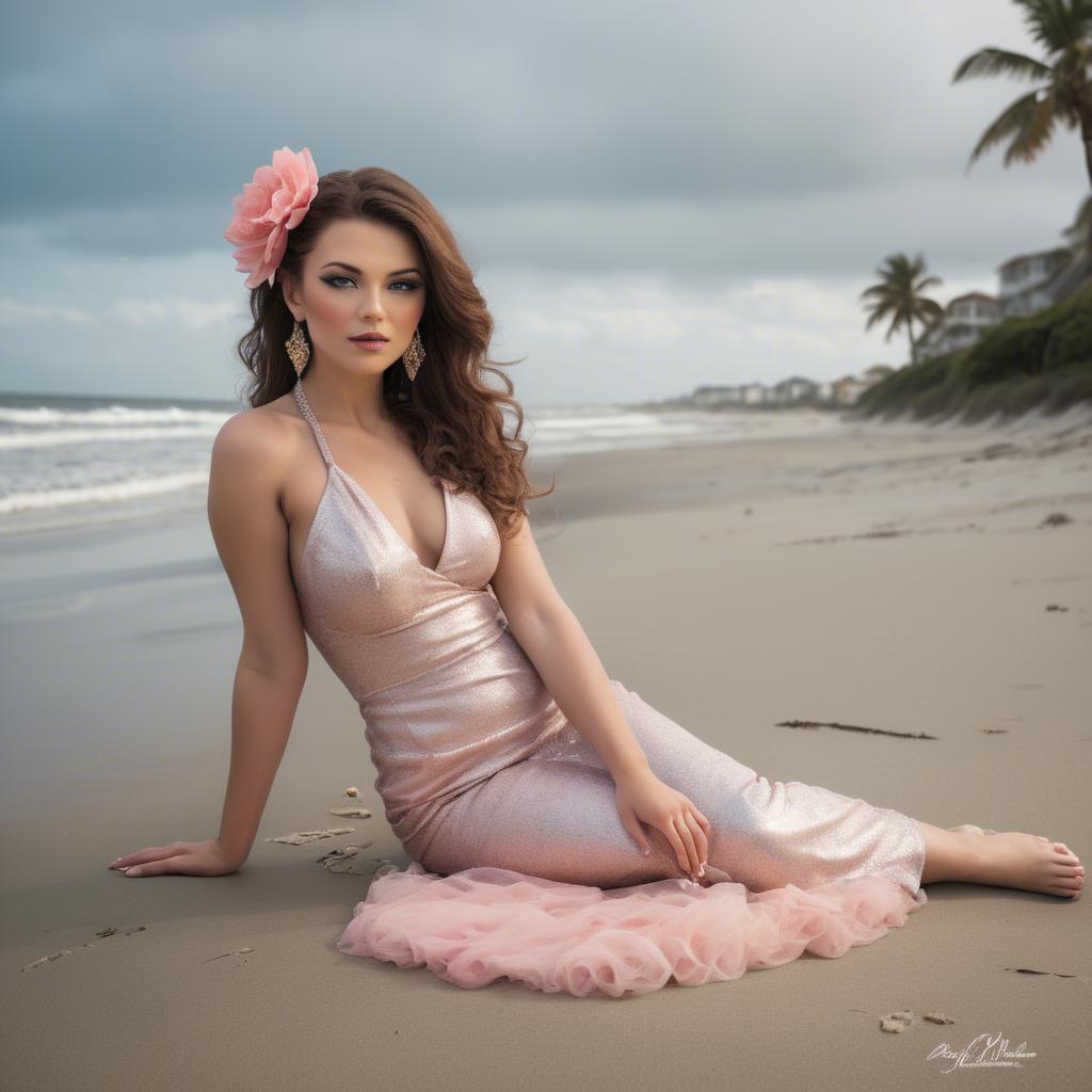 A stunning image of beachside glamour photoshoot.