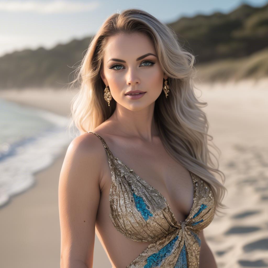 A stunning image of beachside glamour photoshoot with a stunning model.