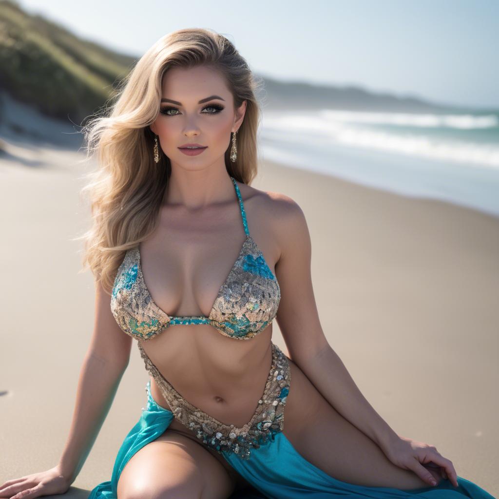 A stunning image of beachside glamour photoshoot with a stunning model.