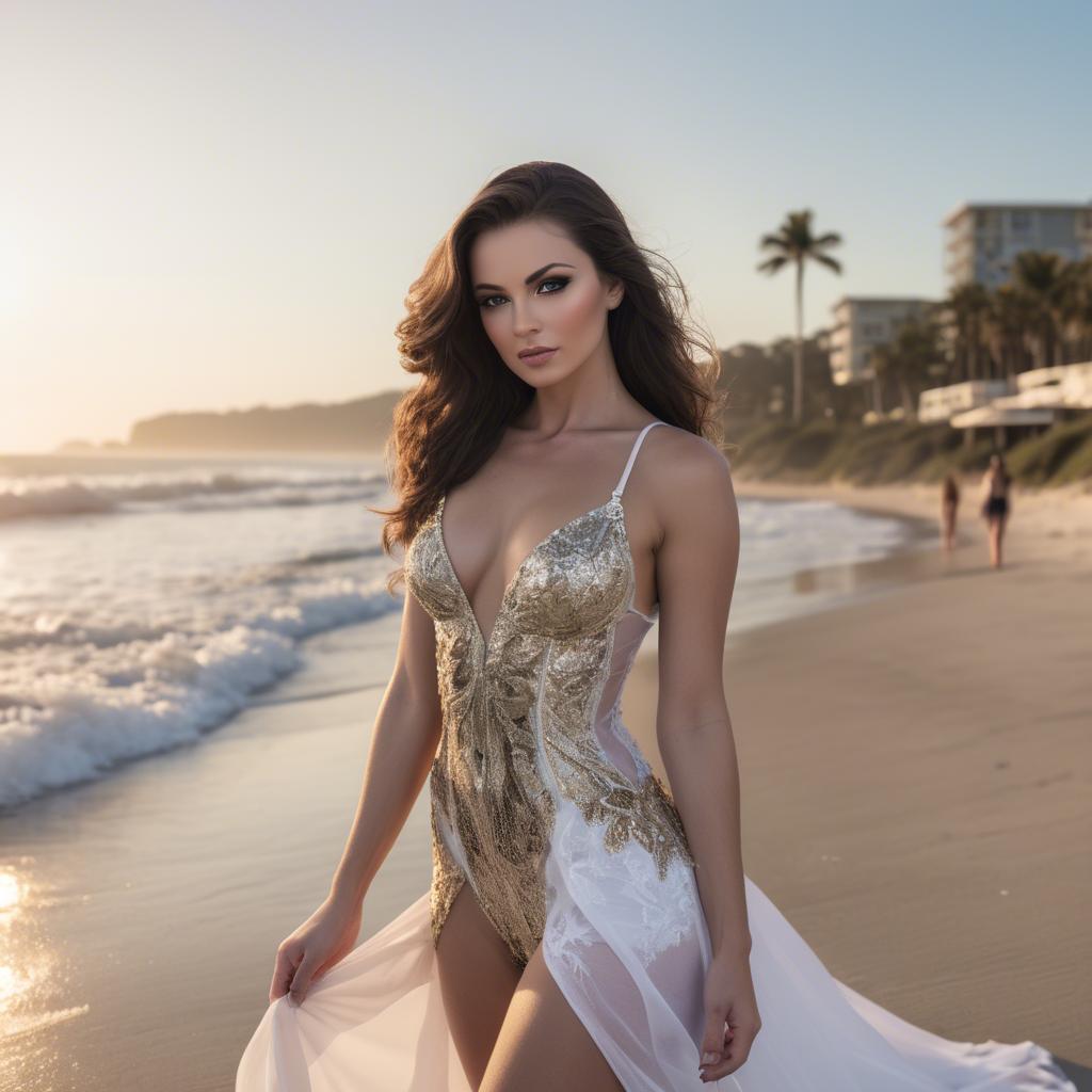 A stunning image of beachside glamour photoshoot with a stunning model.