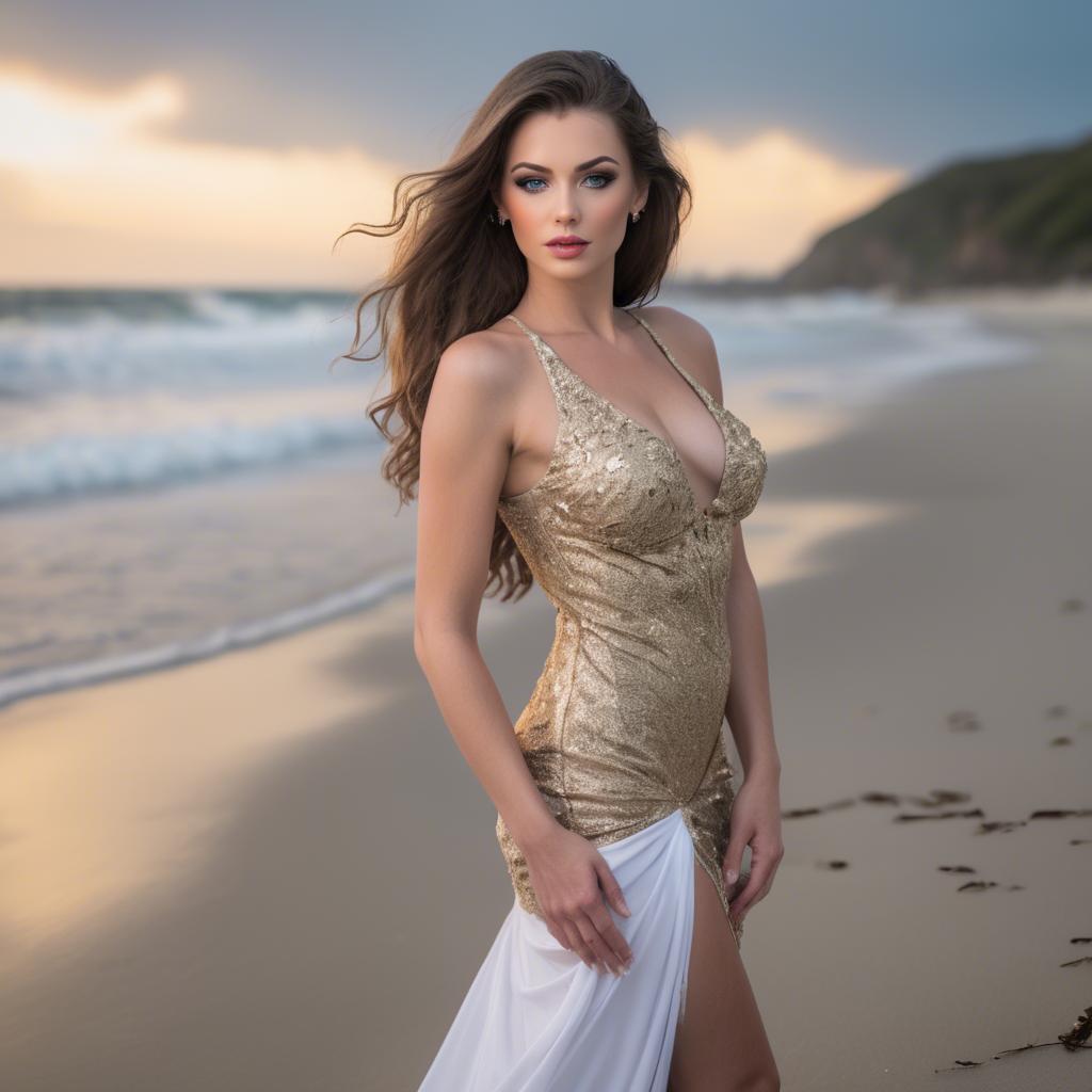 A stunning image of beachside glamour photoshoot with a stunning model.