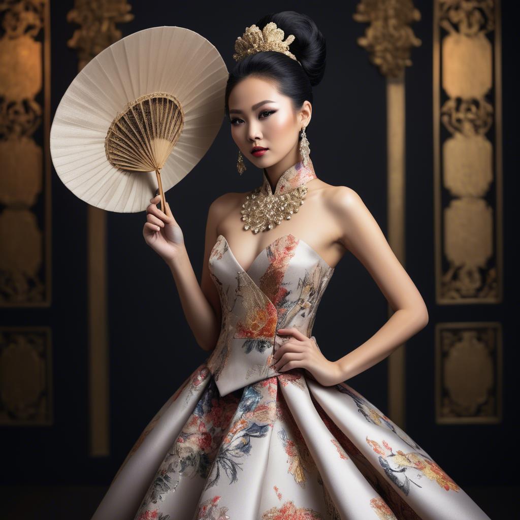A stunning image of beautiful asian lady in modern haute couture.