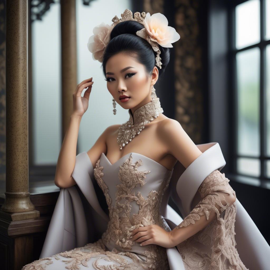 A stunning image of beautiful asian lady in modern haute couture.