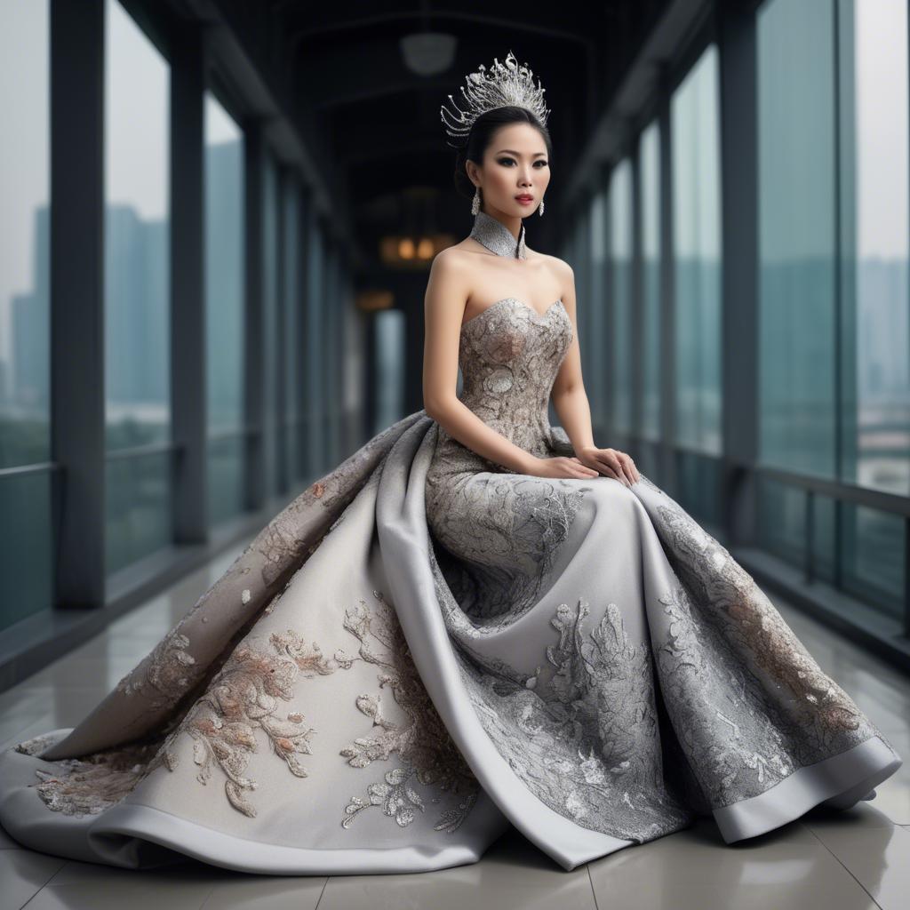 A stunning image of beautiful asian lady in modern haute couture.