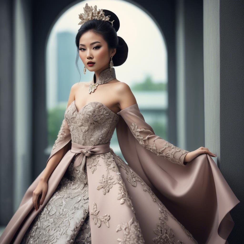 A stunning image of beautiful asian lady in modern haute couture.
