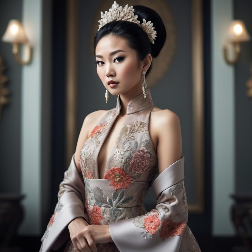 A stunning image of beautiful asian lady in modern haute couture.