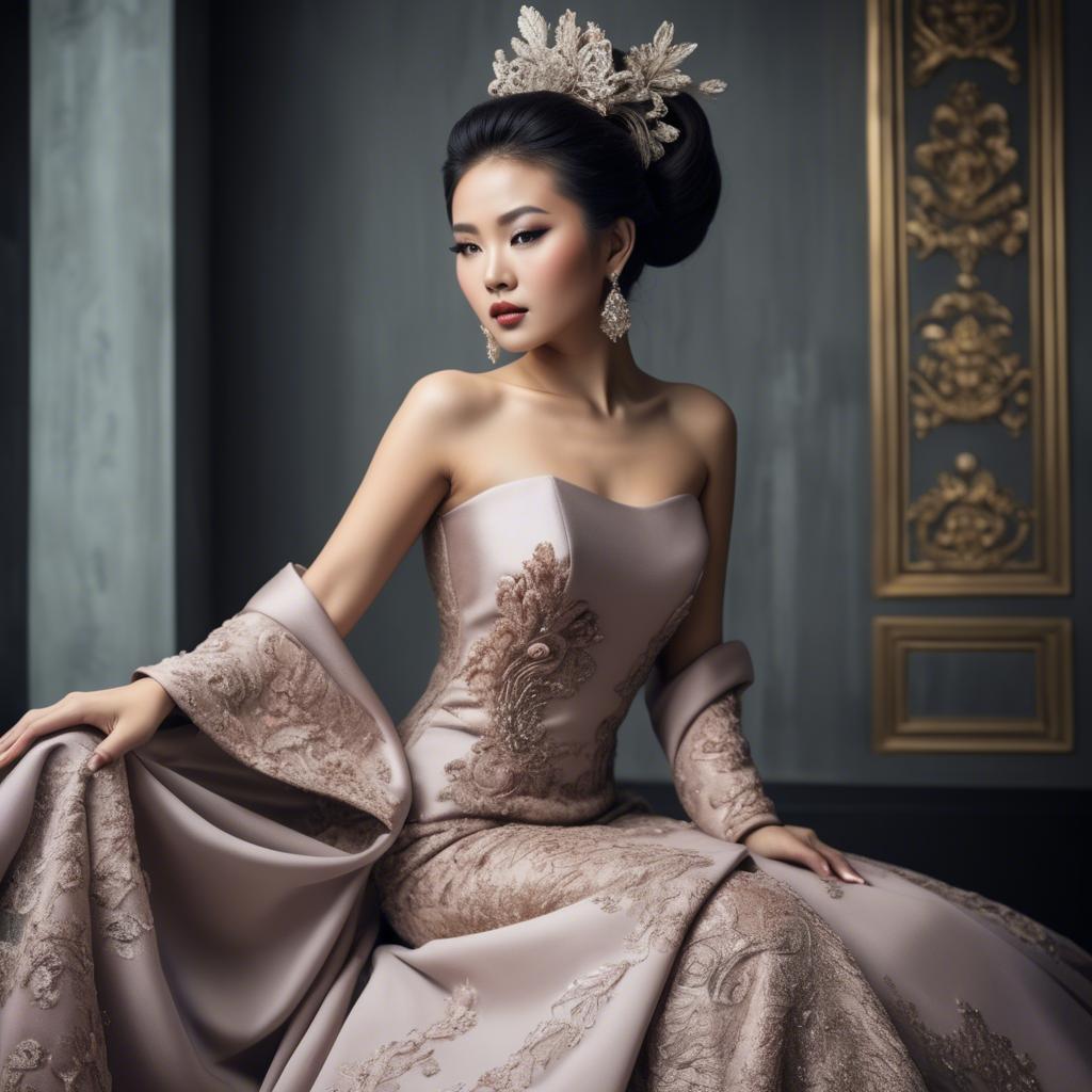 A stunning image of beautiful asian lady in modern haute couture.