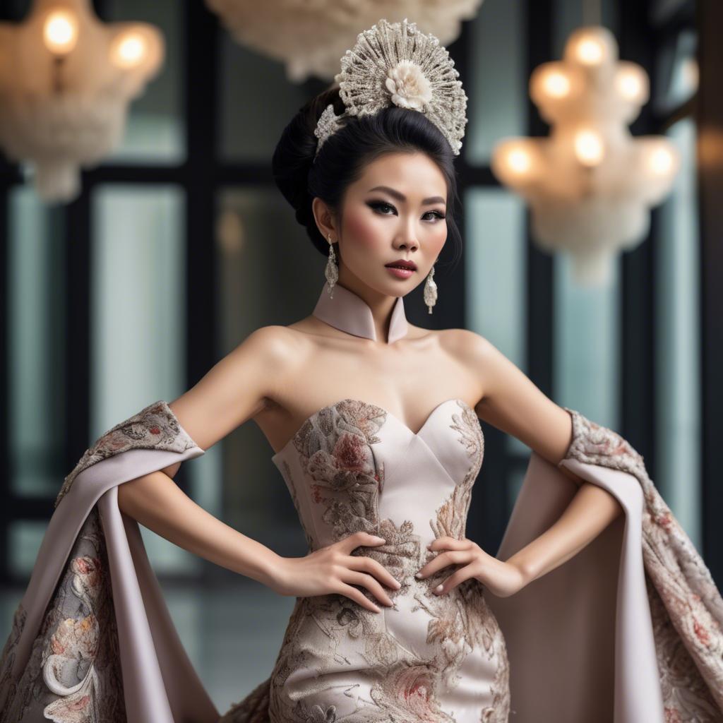 A stunning image of beautiful asian lady in modern haute couture.
