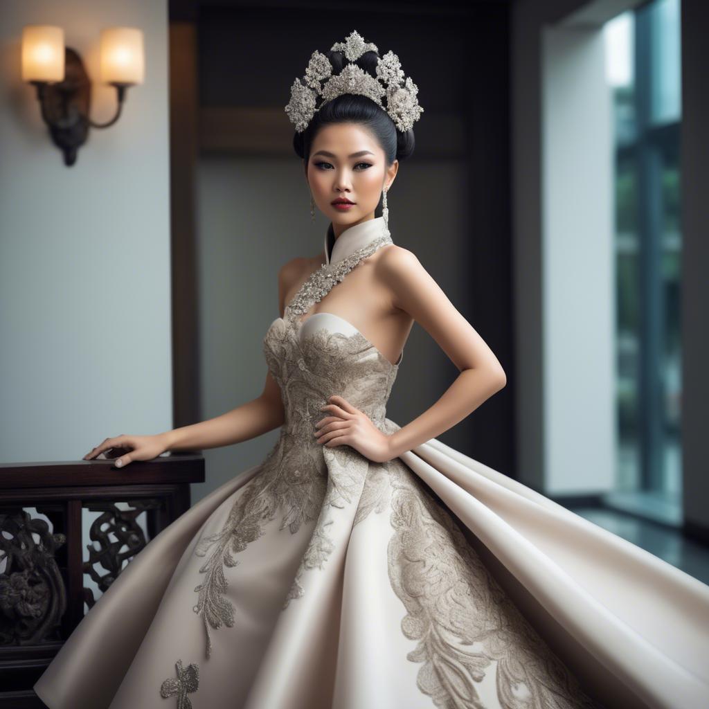 A stunning image of beautiful asian lady in modern haute couture.