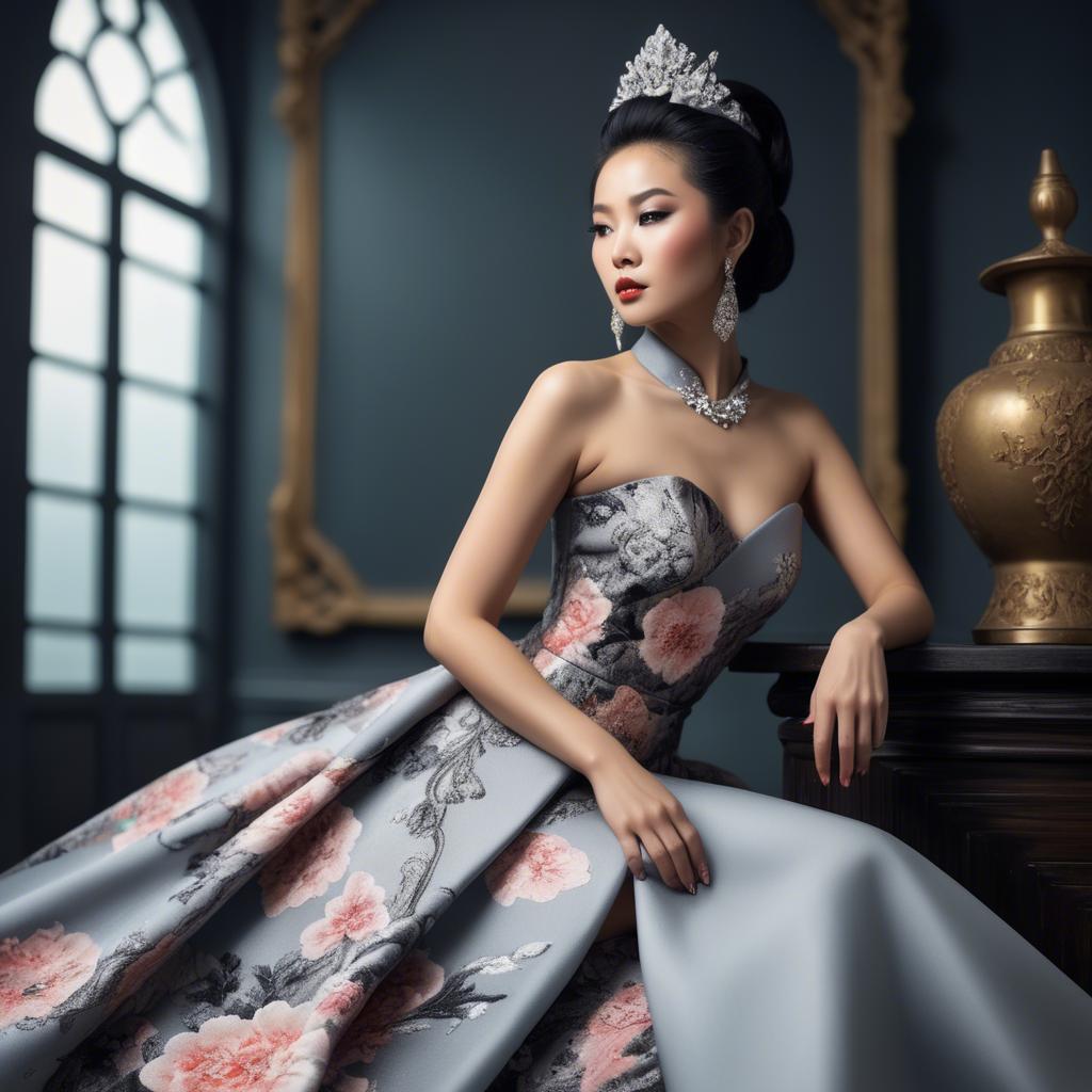 A stunning image of beautiful asian lady in modern haute couture.