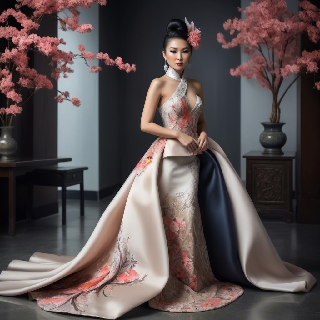 A stunning image of beautiful asian lady in modern haute couture.