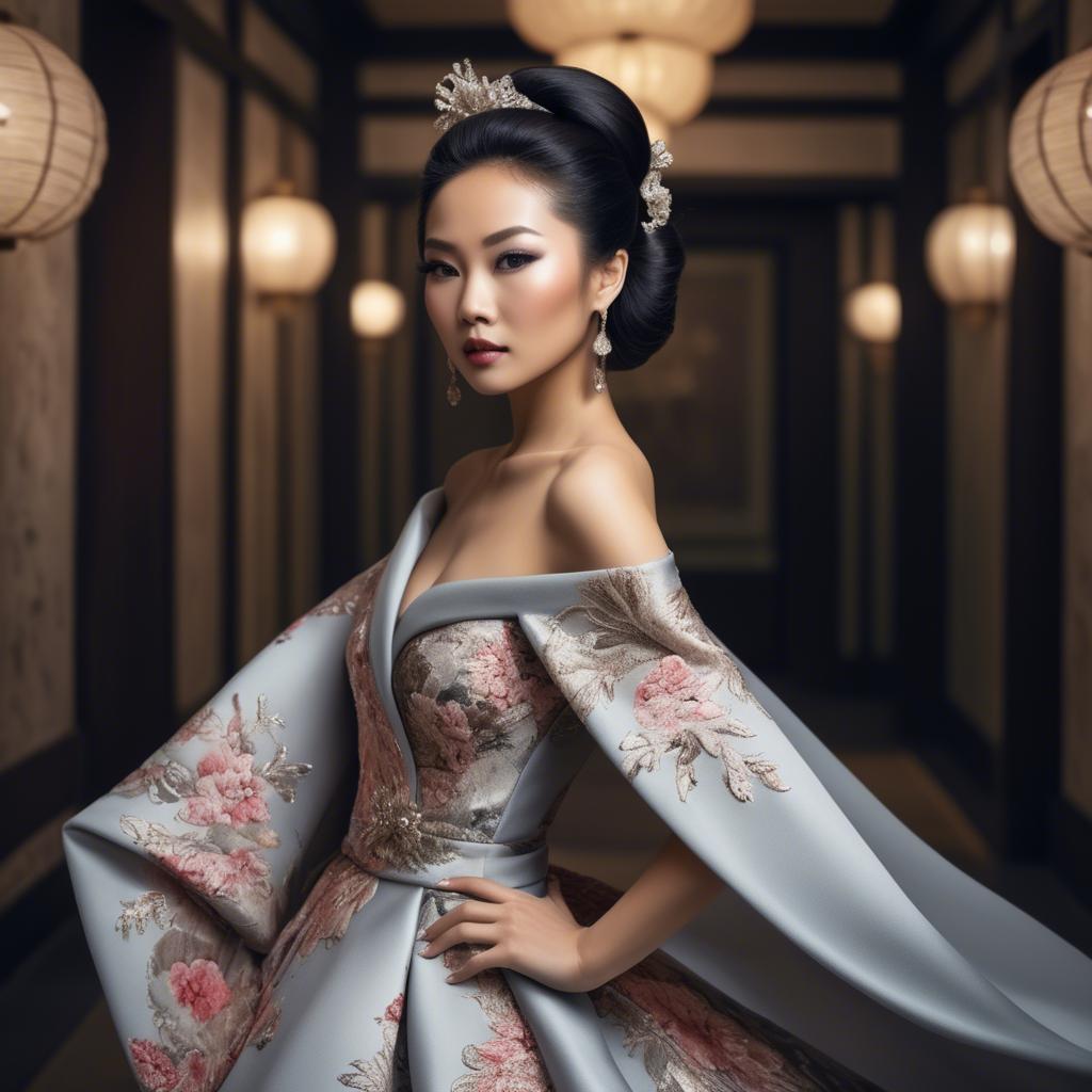 A stunning image of beautiful asian lady in modern haute couture.