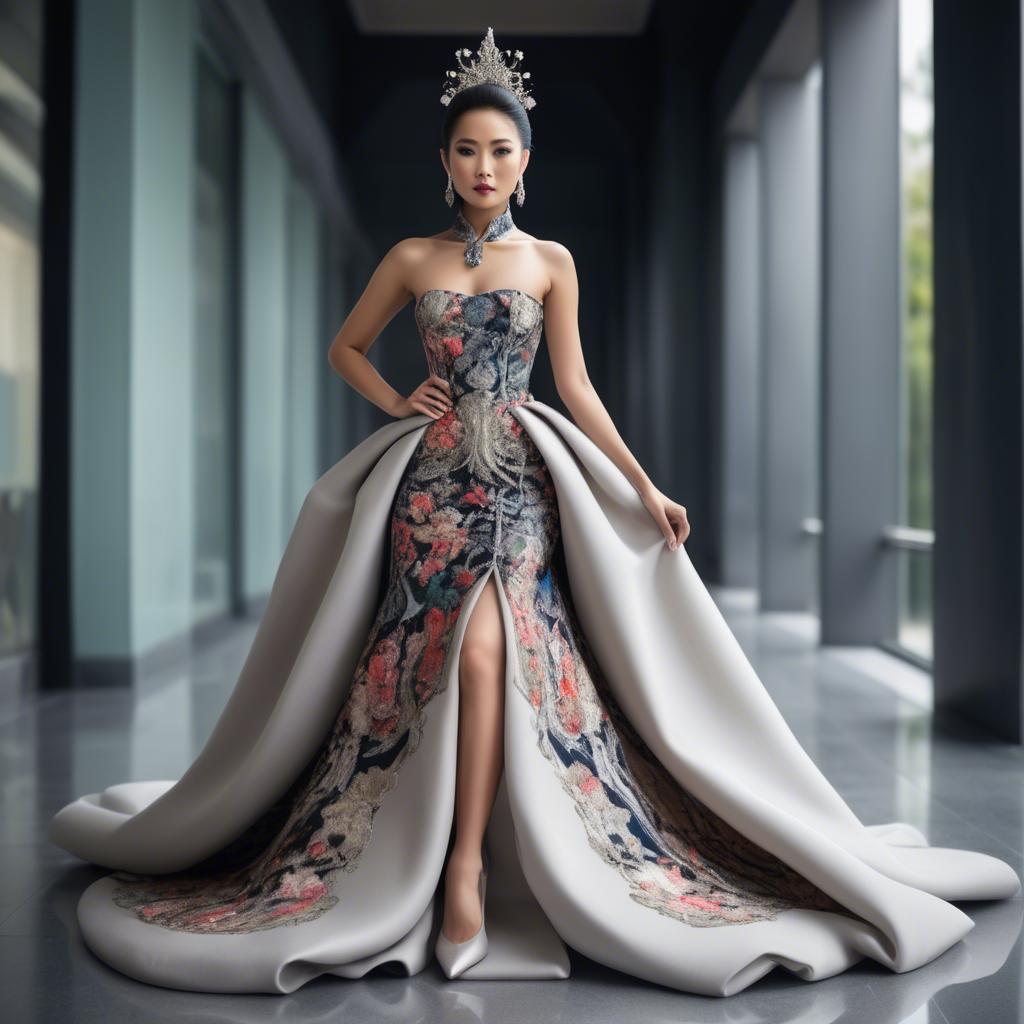 A stunning image of beautiful asian lady in modern haute couture.