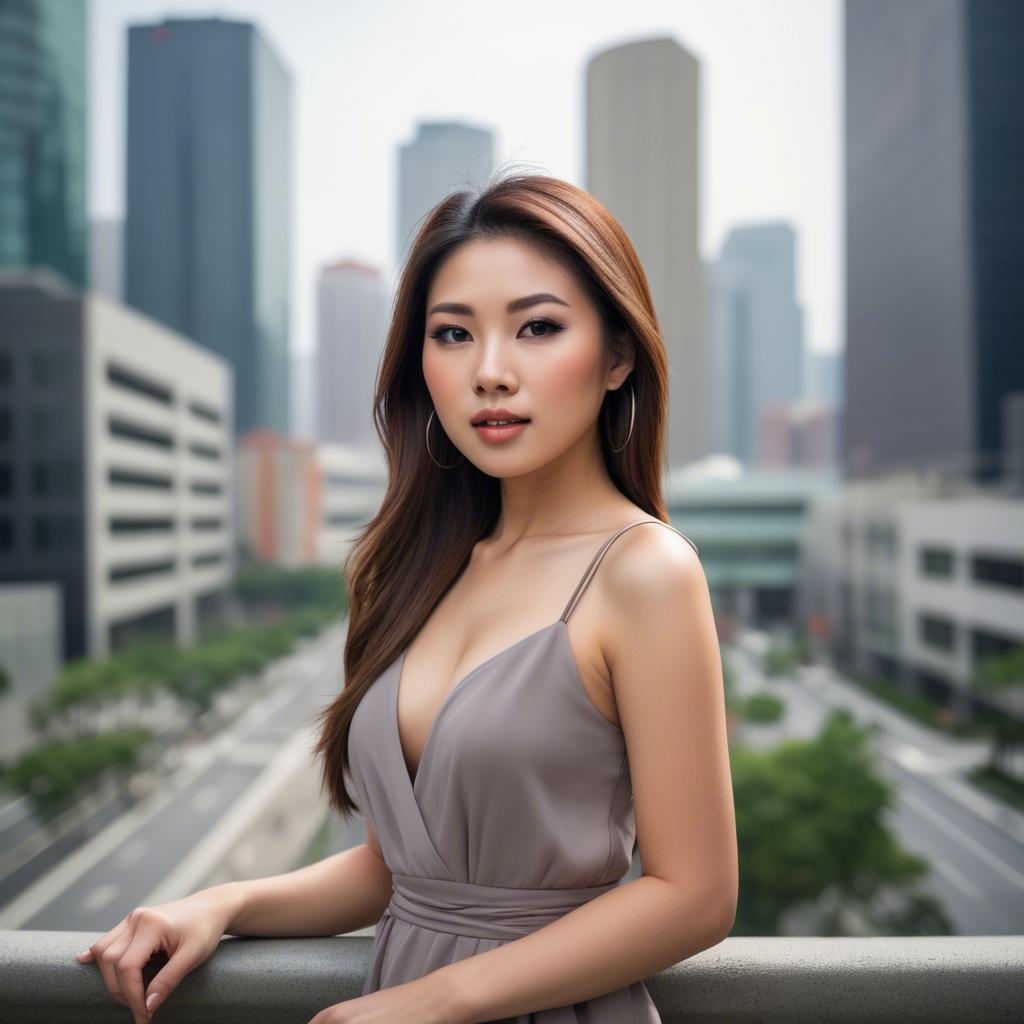 A stunning image of beautiful asian woman in a modern cityscape.