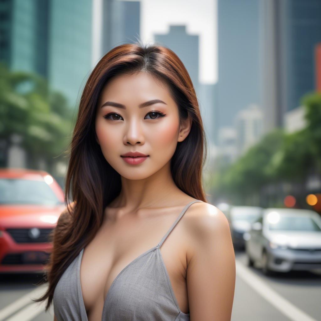 A stunning image of beautiful asian woman in a modern cityscape.