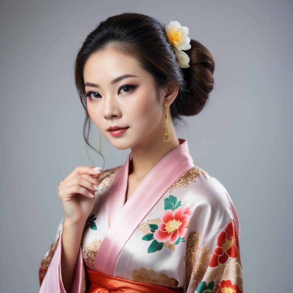 A stunning image of beautiful asian woman in traditional silk robes.