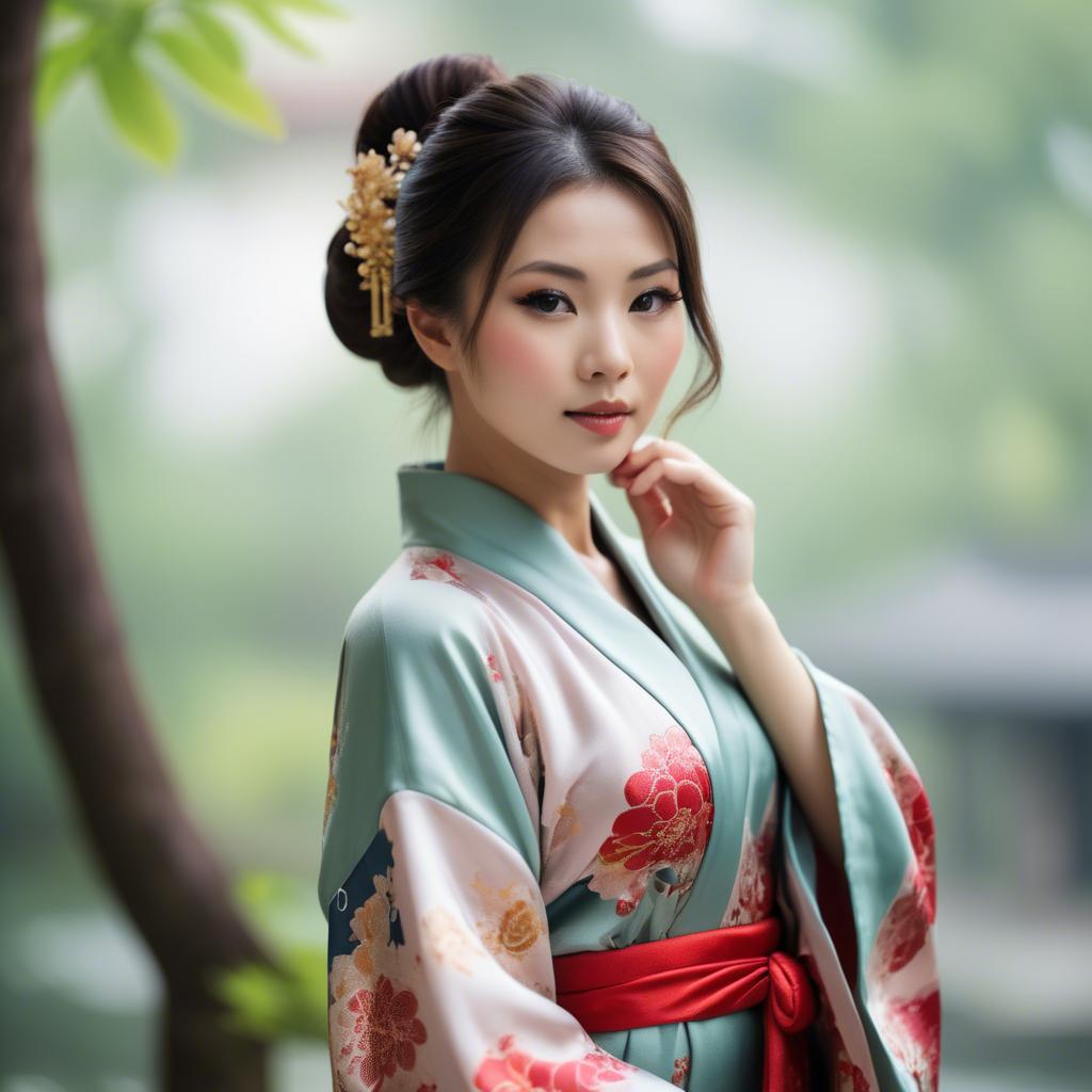 A stunning image of beautiful asian woman in traditional silk robes.