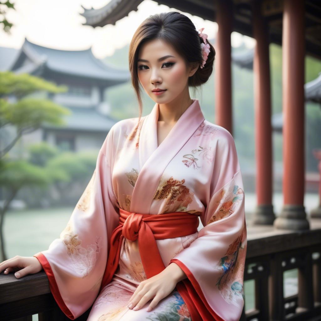 A stunning image of beautiful asian woman in traditional silk robes.