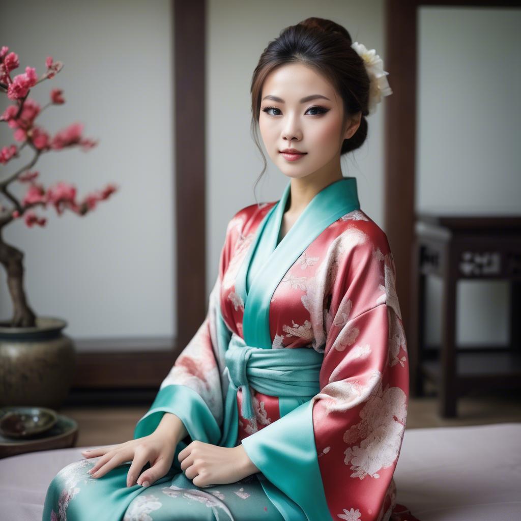 A stunning image of beautiful asian woman in traditional silk robes.