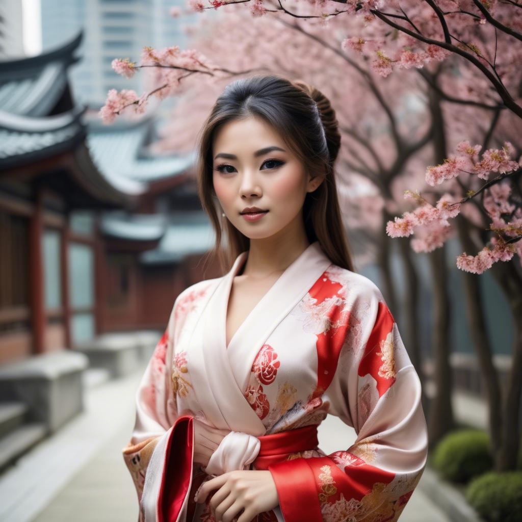 A stunning image of beautiful asian woman in traditional silk robes.