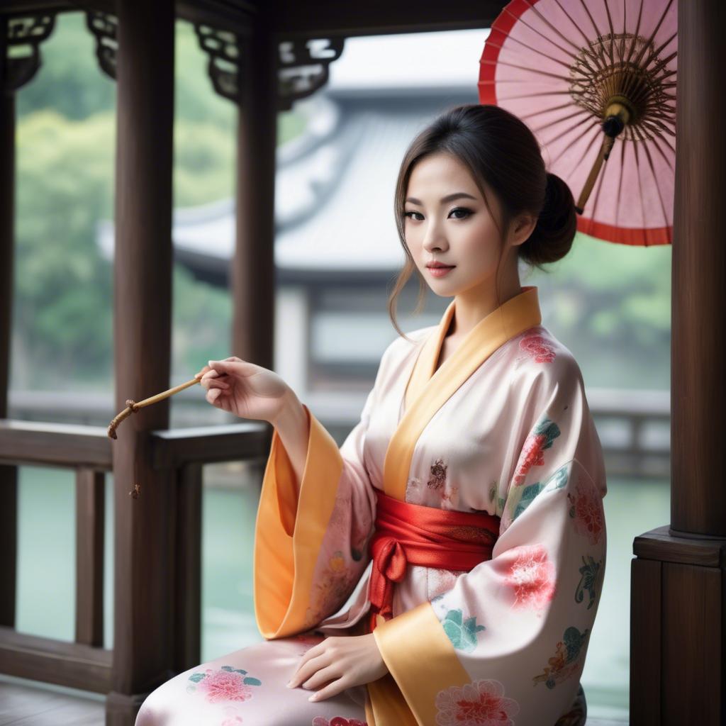 A stunning image of beautiful asian woman in traditional silk robes.