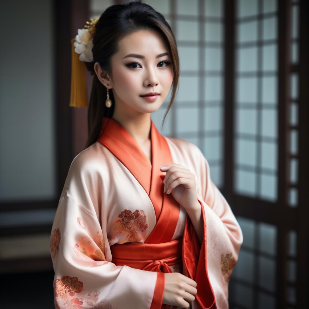 A stunning image of beautiful asian woman in traditional silk robes.