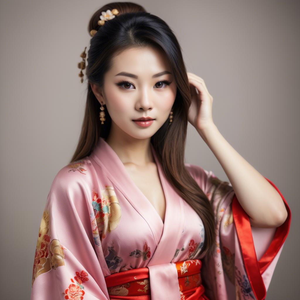 A stunning image of beautiful asian woman in traditional silk robes.