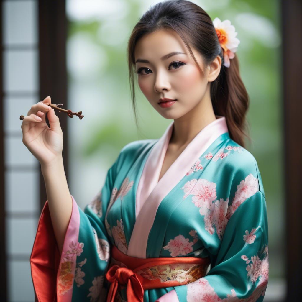 A stunning image of beautiful asian woman in traditional silk robes.