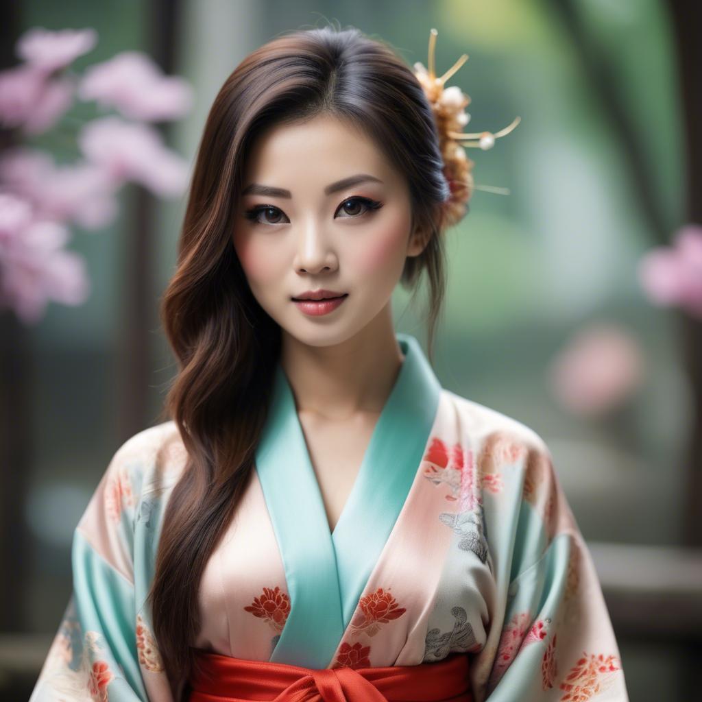 A stunning image of beautiful asian woman in traditional silk robes.