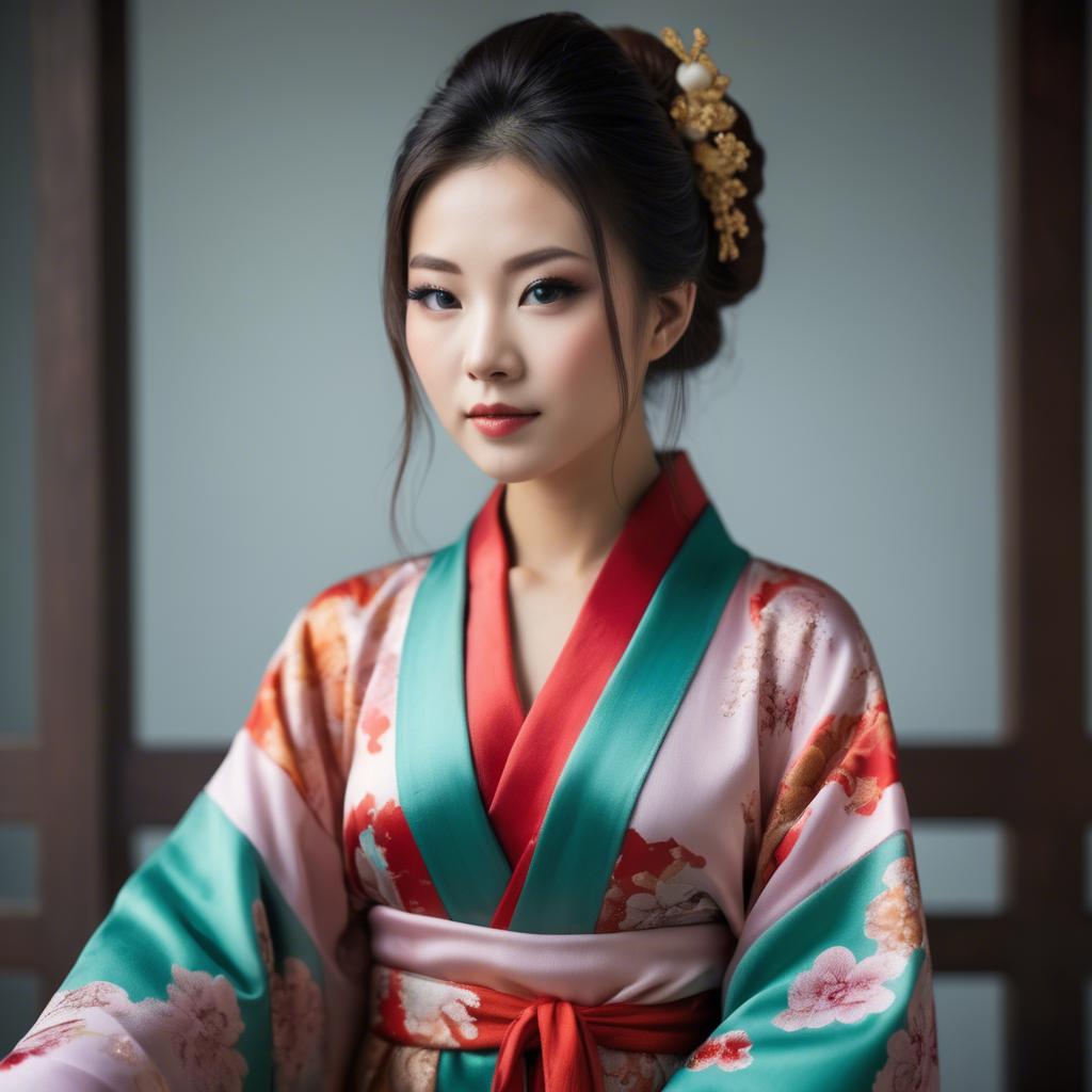 A stunning image of beautiful asian woman in traditional silk robes.