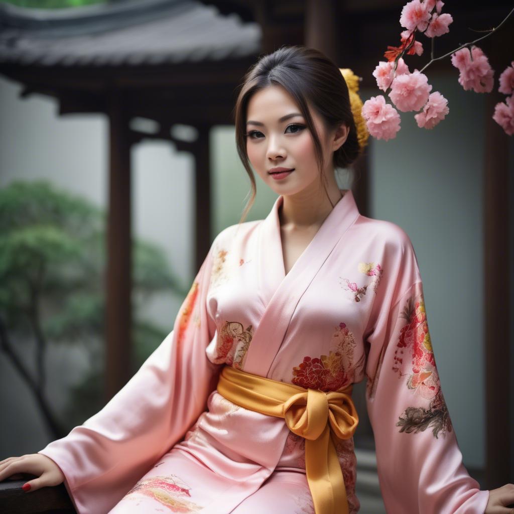 A stunning image of beautiful asian woman in traditional silk robes.