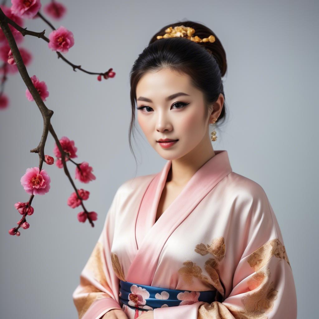 A stunning image of beautiful asian woman in traditional silk robes.