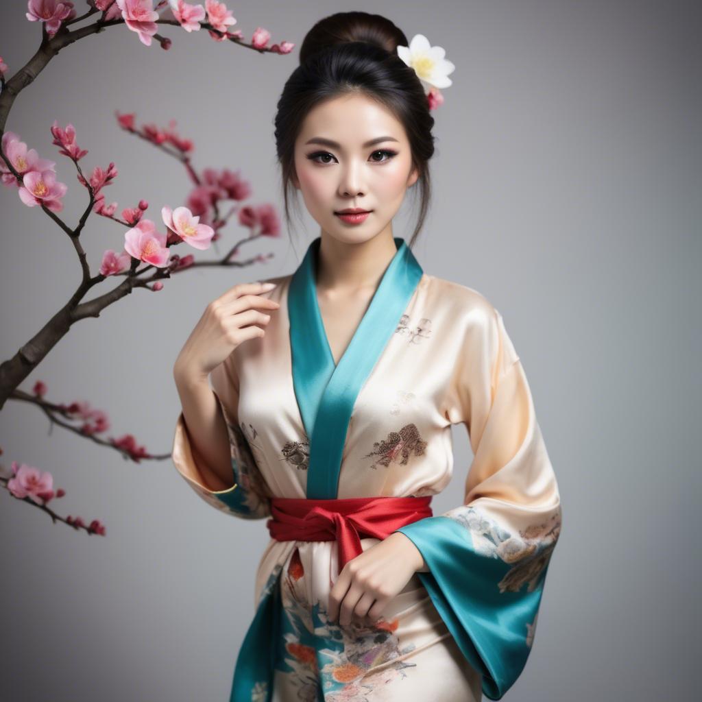 A stunning image of beautiful asian woman in traditional silk robes.