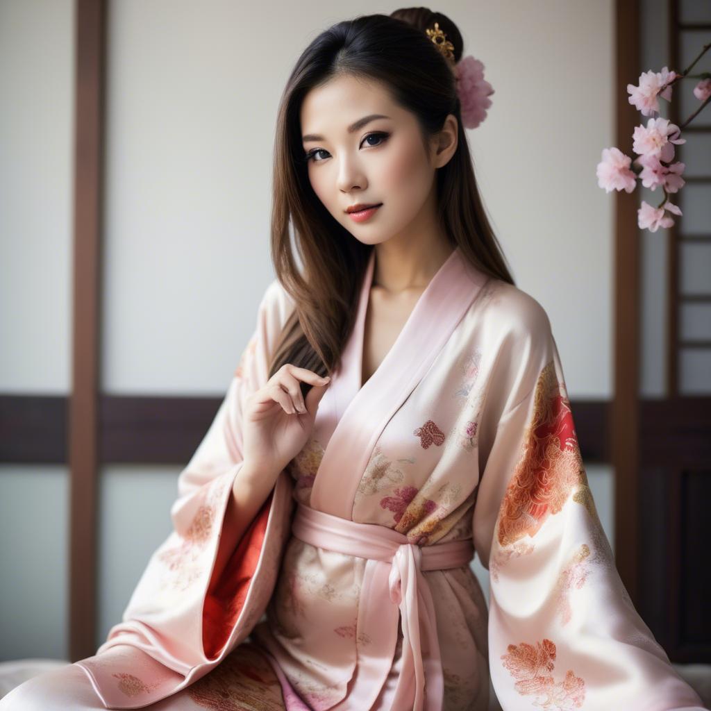 A stunning image of beautiful asian woman in traditional silk robes.