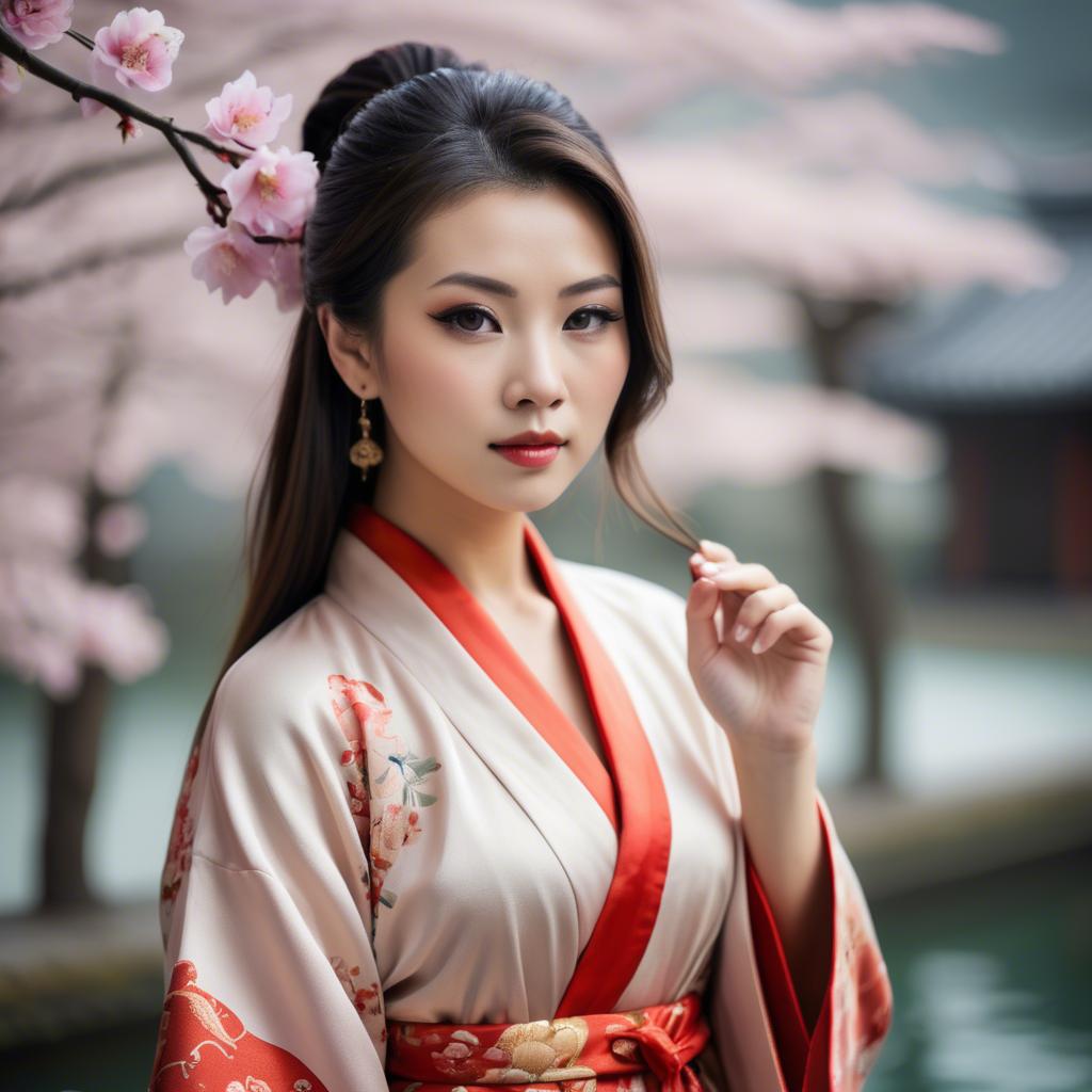 A stunning image of beautiful asian woman in traditional silk robes.