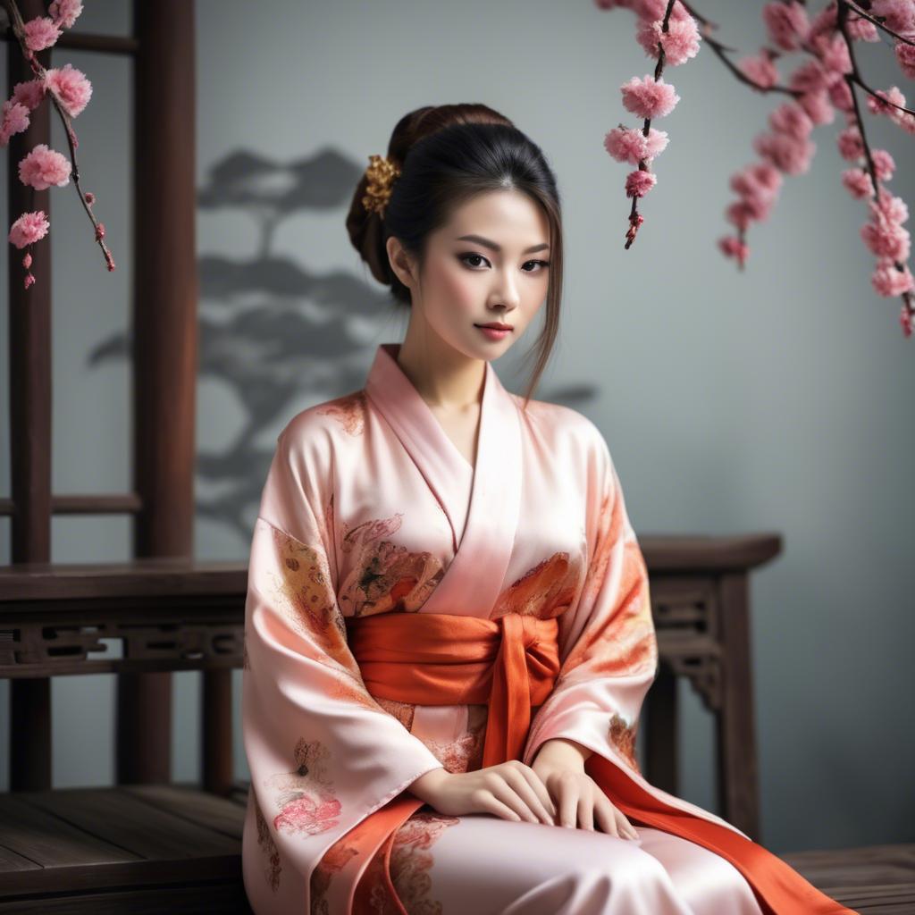 A stunning image of beautiful asian woman in traditional silk robes.