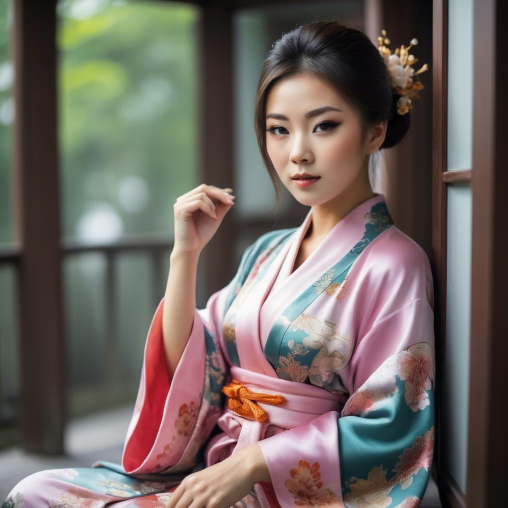 A stunning image of beautiful asian woman in traditional silk robes.