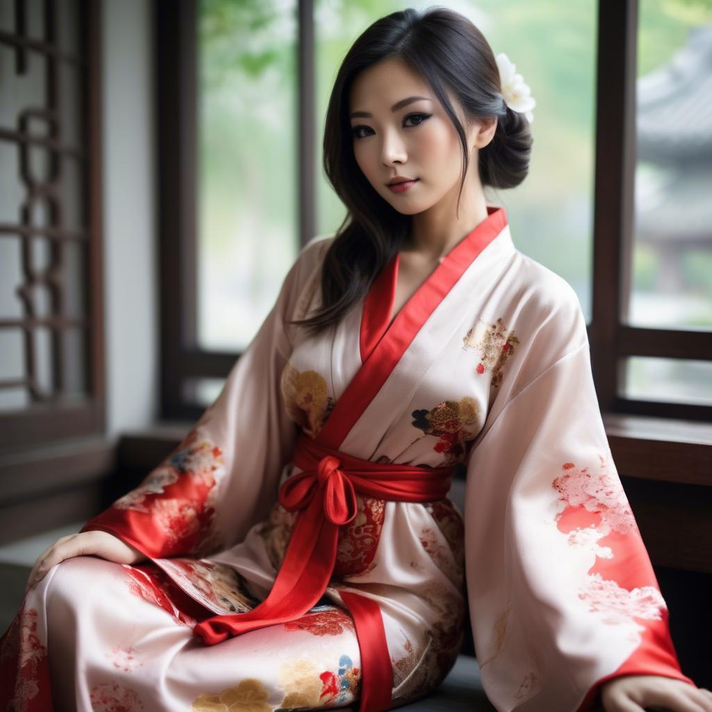 A stunning image of beautiful asian woman in traditional silk robes.