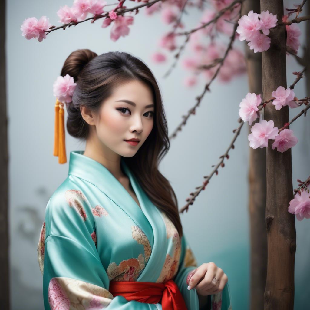 A stunning image of beautiful asian woman in traditional silk robes.