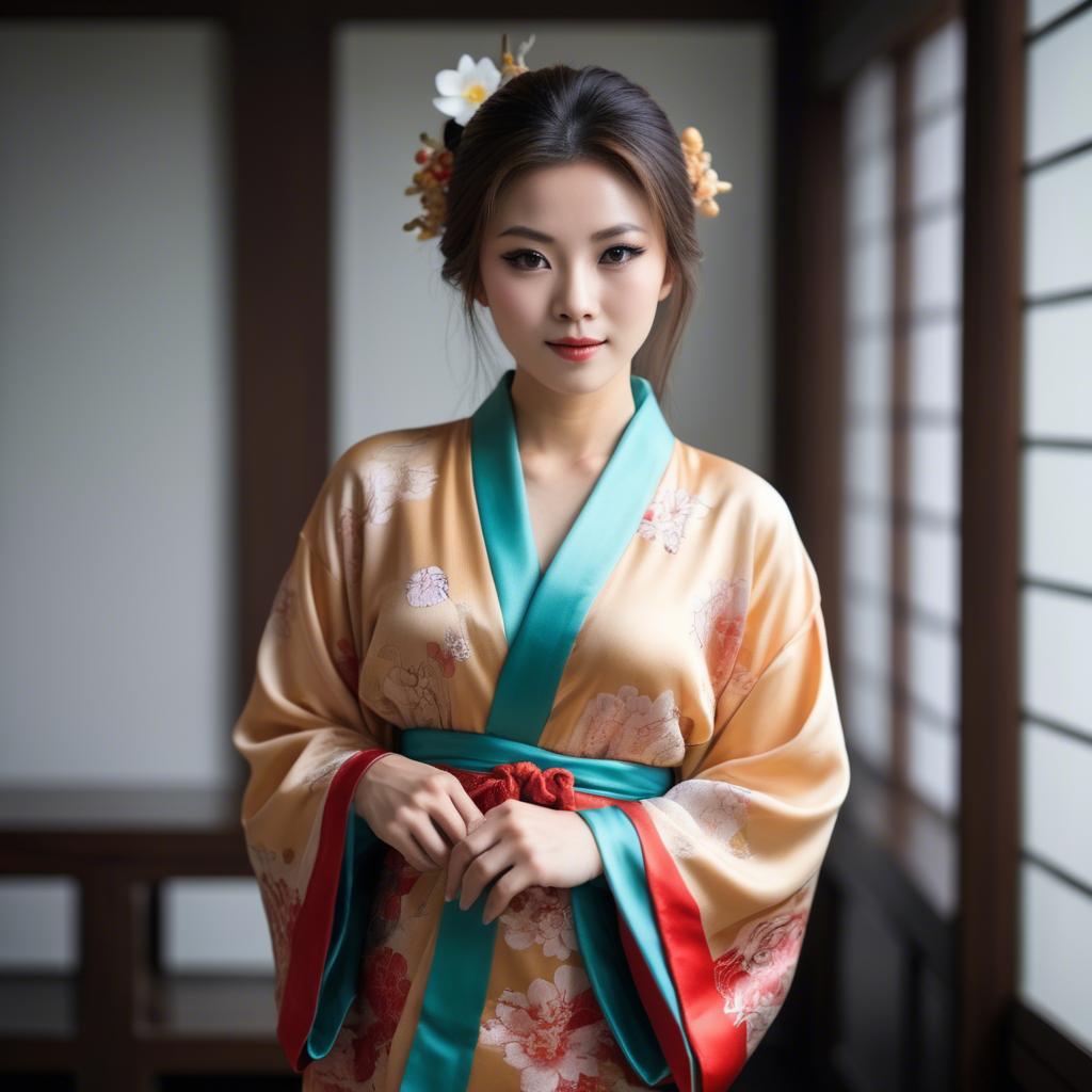 A stunning image of beautiful asian woman in traditional silk robes.