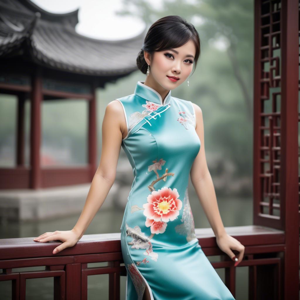 A stunning image of beautiful chinese woman posing in a cheongsam.