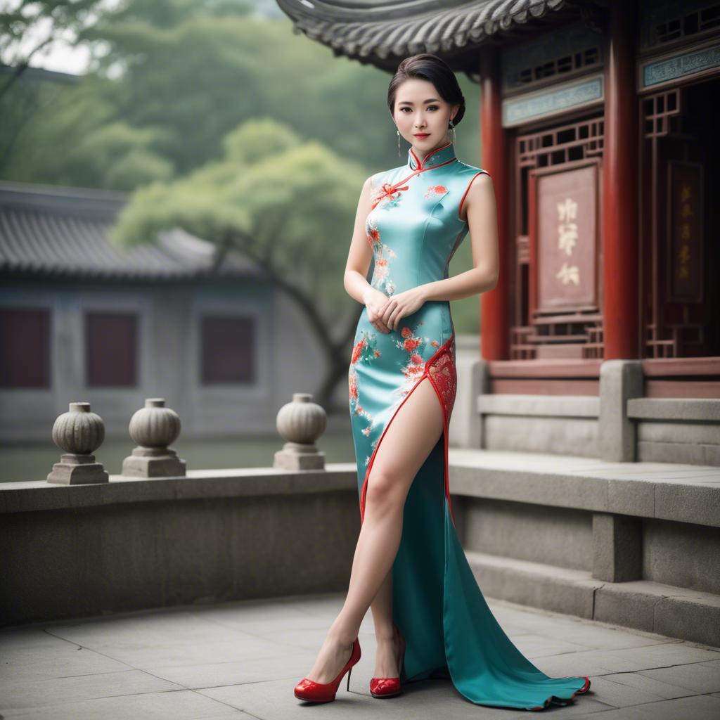 A stunning image of beautiful chinese woman posing in a cheongsam.