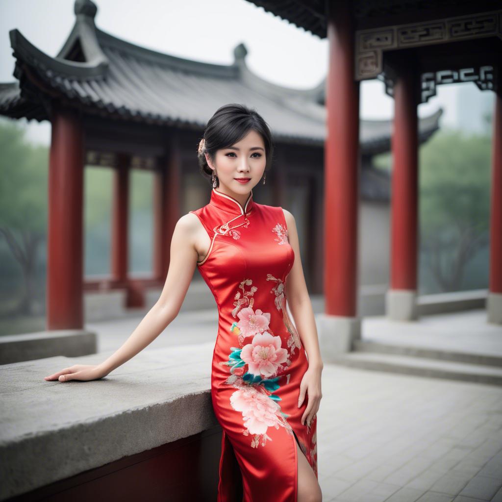 A stunning image of beautiful chinese woman posing in a cheongsam.