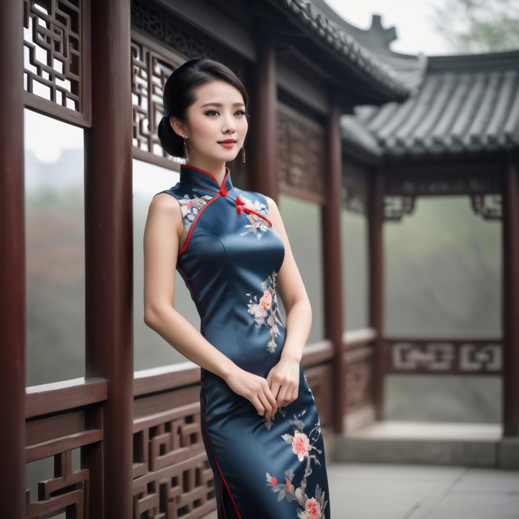 A stunning image of beautiful chinese woman posing in a cheongsam.