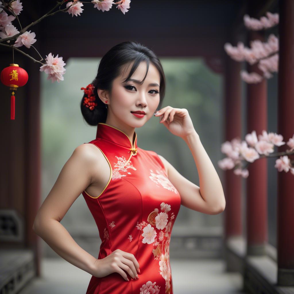 A stunning image of beautiful chinese woman posing in a cheongsam.