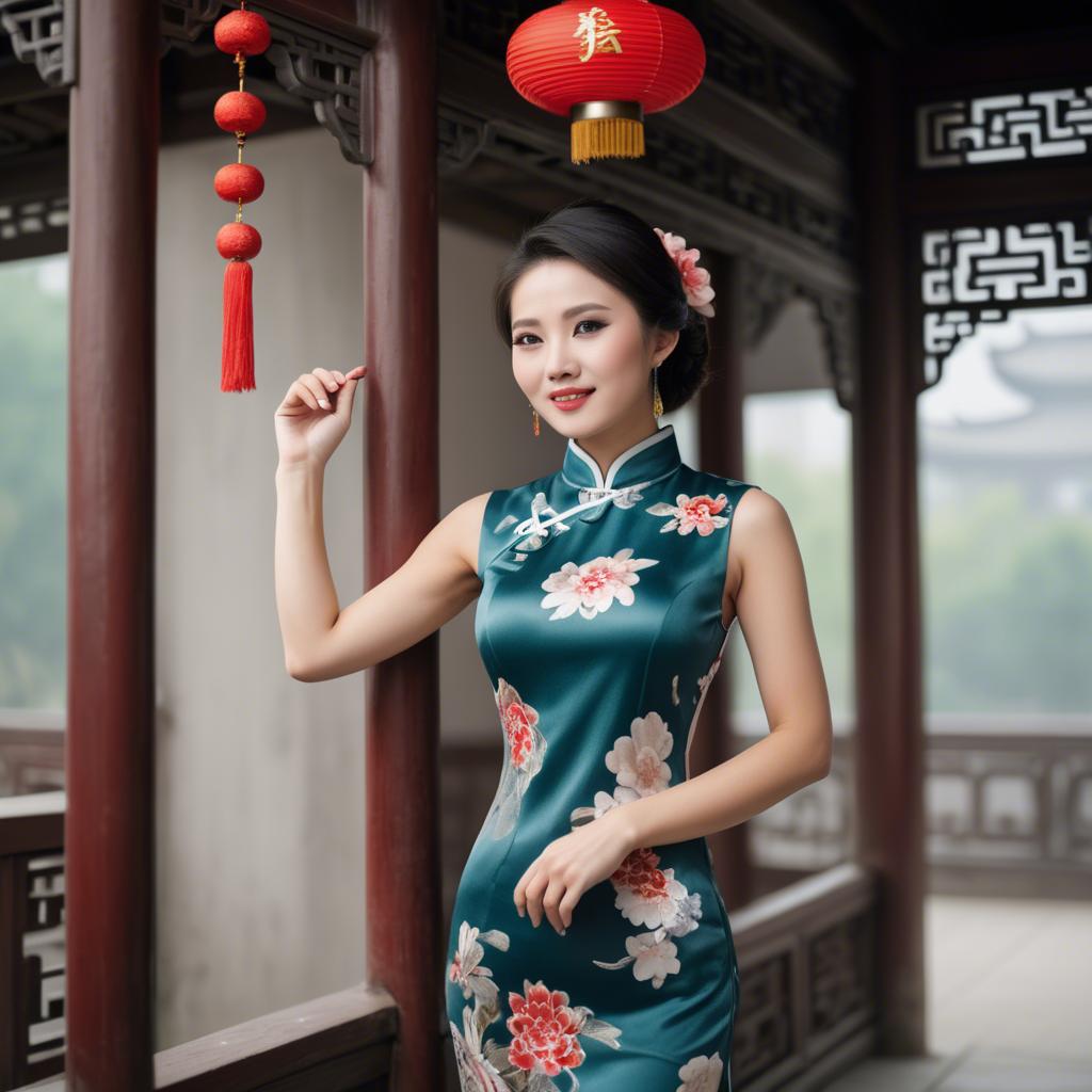 A stunning image of beautiful chinese woman posing in a cheongsam.